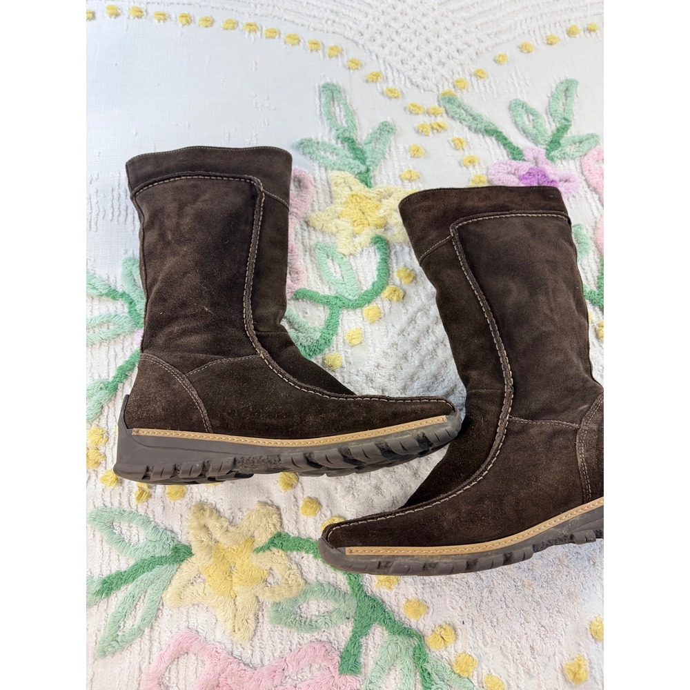 Made in Italy vtgBrown Suede leatherMid Calf Boots Side Zip Lug Sole Size 39 - Picture 6 of 9